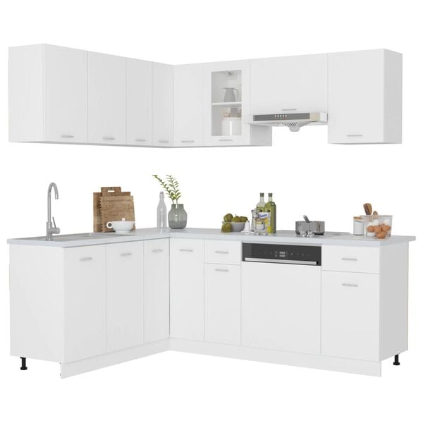vidaXL Kitchen Cabinet Set White Engineered wood, Glass Large
