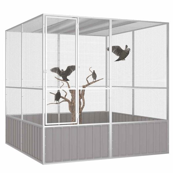 vidaXL Bird Cage Grey Galvanized Steel Large Bird Cage Rectangular