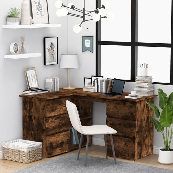 vidaXL Corner Desk Smoked Oak Engineered Wood 57.1 x 39.4 x 29.9 in