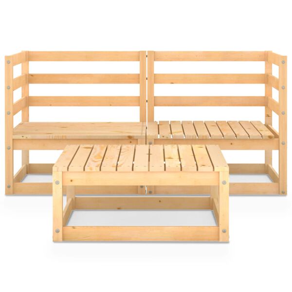 vidaXL Garden Lounge Set Natural Wood Solid Pine Wood 3 Piece Modular