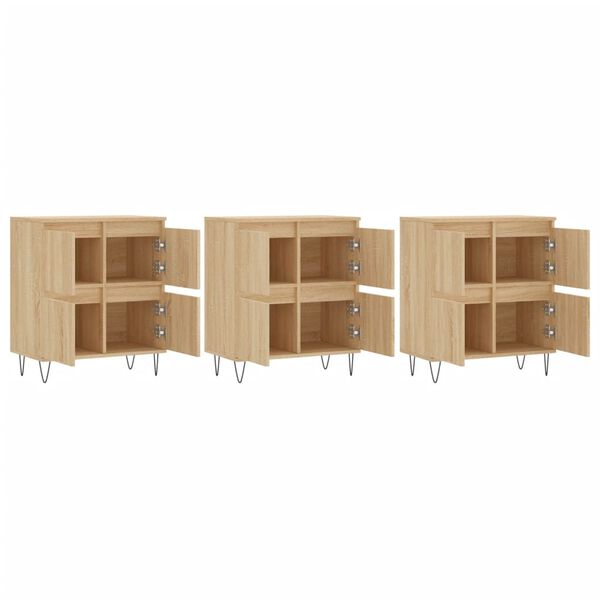 vidaXL Sideboard Set of 3 Sonoma Oak Engineered wood, Metal Large