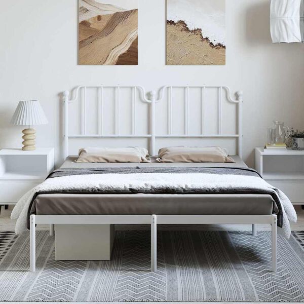 vidaXL Bed Frame White Powder-Coated Steel Double Bed Frame