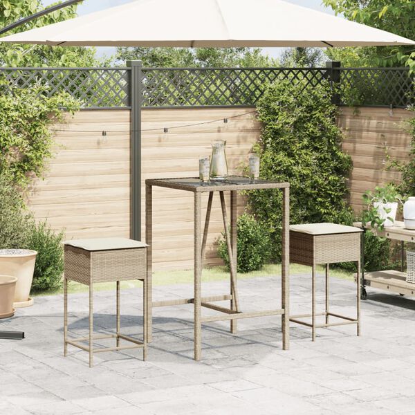vidaXL Garden Bar Stool Beige PE rattan, Powder-coated steel, Polyester