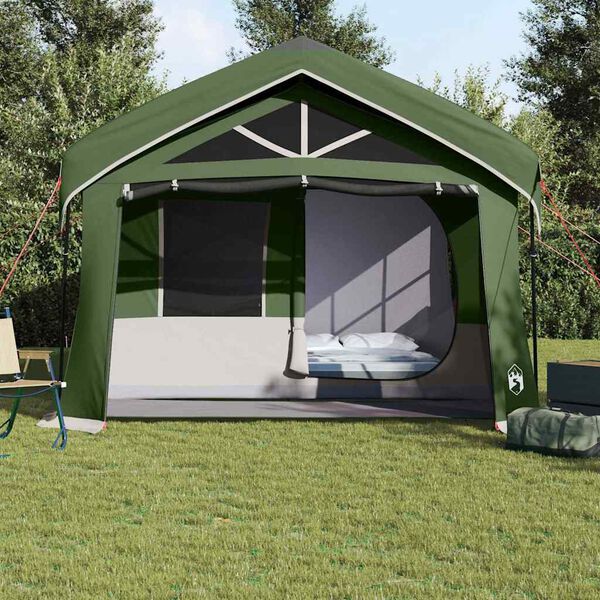 vidaXL Family Tent Green and White 244.09 x 126.77 x 94.49 in