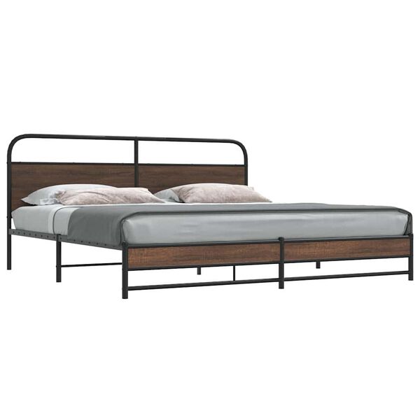 vidaXL Bed Frame Brown Oak Steel, Engineered Wood Full Bed Frame