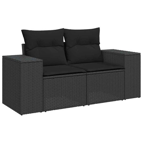 vidaXL Garden Sofa Set Black PE rattan Large Adjustable Armrests