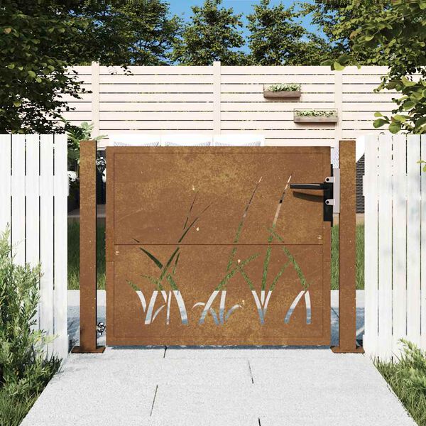vidaXL Garden Gate 41.3x41.3" Corten Steel Grass Design