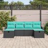 vidaXL Sofa Set with Cushion 6 pcs Black and Turquoise Poly Rattan