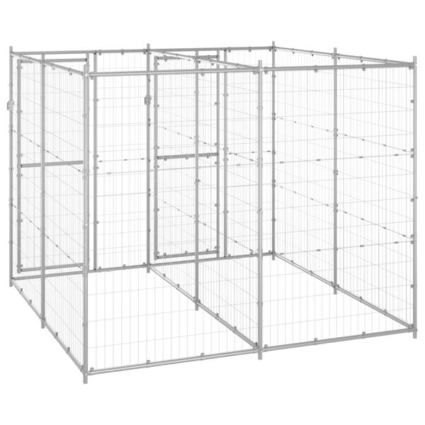 vidaXL Dog Kennel Silver Galvanized steel Large Dog Kennel Square