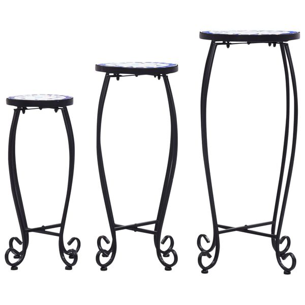 vidaXL Table Set of 3 Blue and white Iron and ceramic Small