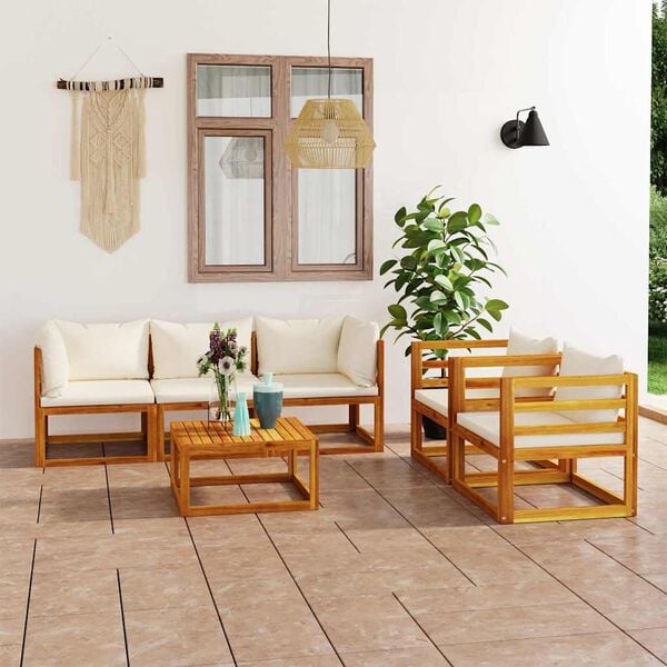vidaXL Garden Lounge Set Cream Solid Acacia Wood Modular