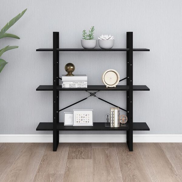 vidaXL Book Cabinet Black Solid pine wood, metal Medium Book Cabinet