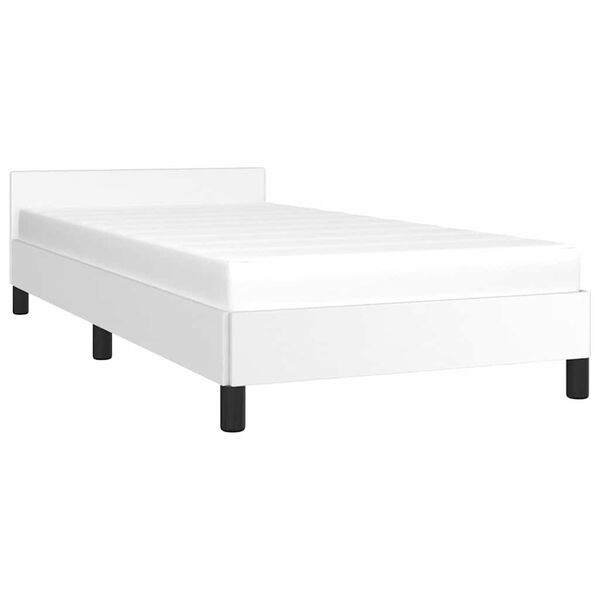 vidaXL Bed Frame With Headboard White Faux leather, Plywood, Engineered wood