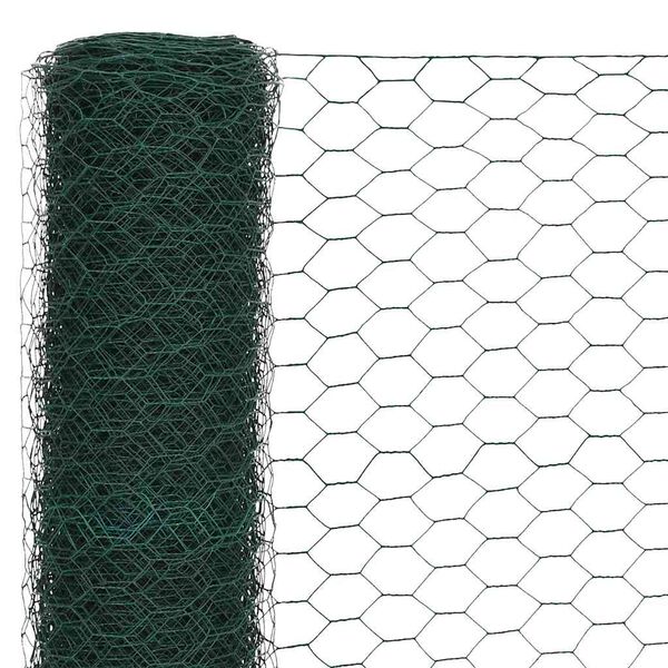 vidaXL Chicken Wire Fence Steel with PVC Coating 82.0x3.9' Green