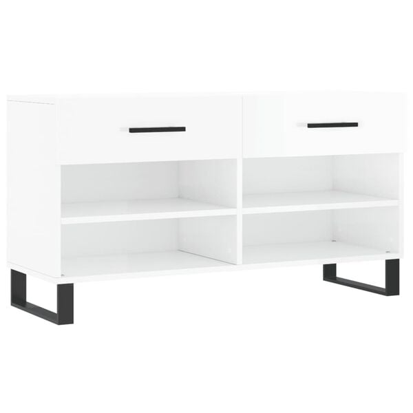 vidaXL Shoe Bench High gloss white Engineered wood, iron