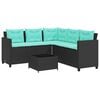 vidaXL Patio Sofa Black, Blue PE Rattan, Powder-Coated Steel, Tempered Glass