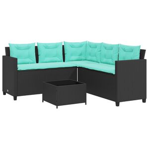 vidaXL Patio Sofa Black, Blue PE Rattan, Powder-Coated Steel, Tempered Glass