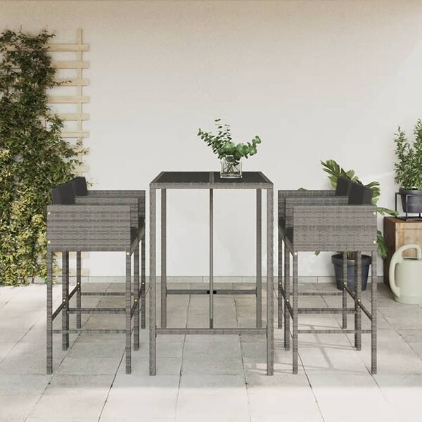 vidaXL Garden Bar Set Grey PE rattan Standard Footrest Garden Bar Set