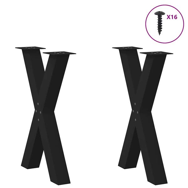 vidaXL Dining Table Leg Set of 2 Black Powder-coated steel