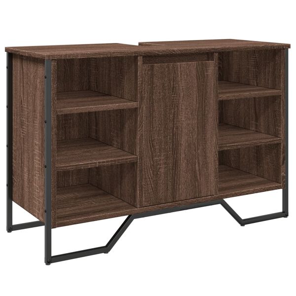 vidaXL Bathroom Sink Cabinet Brown Oak Engineered Wood, Metal Medium