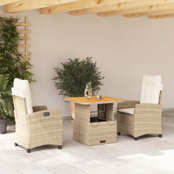 vidaXL Garden Dining Set Beige PE Rattan Medium Adjustable Feet