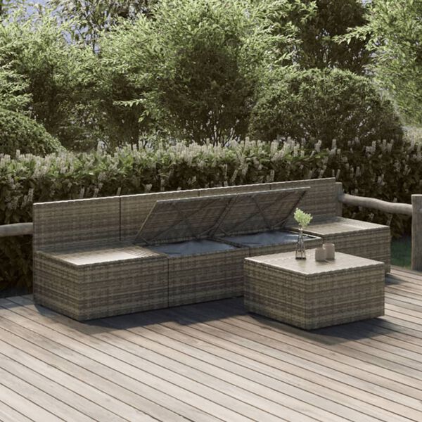 vidaXL Garden Lounge Set Grey PE rattan, powder-coated steel, polyester, PVC