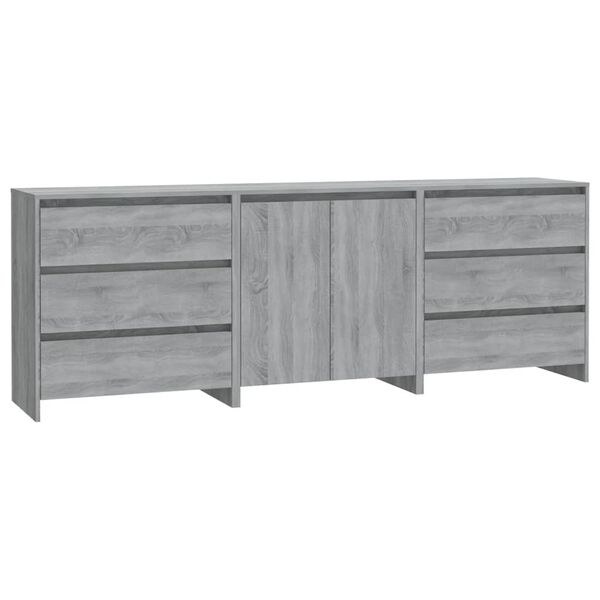 vidaXL Sideboard Set of 3 Grey Sonoma Engineered wood Medium Sideboard