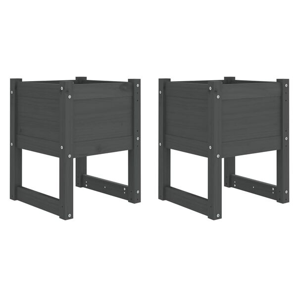 vidaXL Planter Set of 2 Gray Solid pine wood Medium Planters Planter