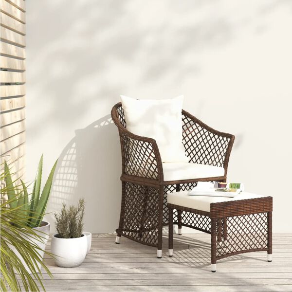vidaXL Patio Lounge Set Set of 2 Brown and white Poly rattan, Steel