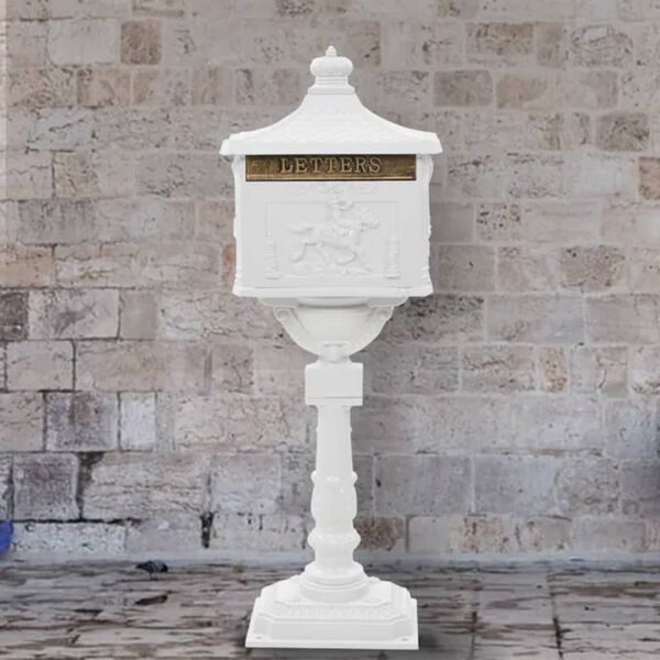 vidaXL Pedestal Letterbox White Cast aluminum Standard Decorative Inlays