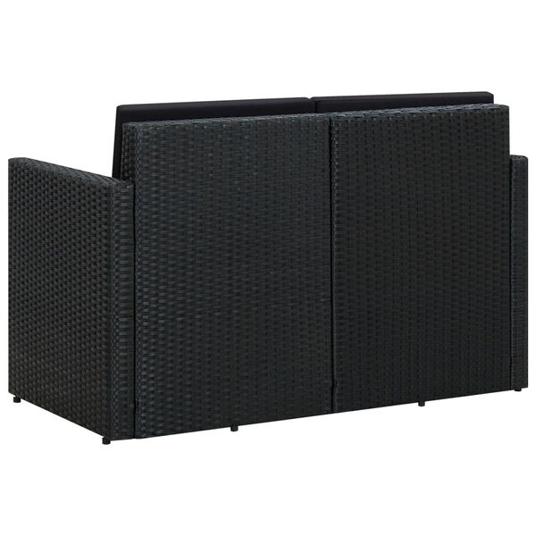vidaXL Sofa Black PE Rattan, Powder-Coated Steel, Polyester 2-Seater