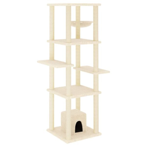 vidaXL Cat Tree Cream Engineered wood, plush, sisal Medium Modern