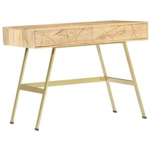 vidaXL Writing Desk Natural with Brass Solid Mango Wood and Steel