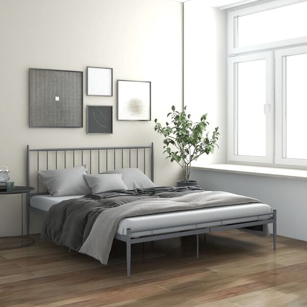 vidaXL Bed Frame Grey Powder-coated metal Full Durable Bed Frame