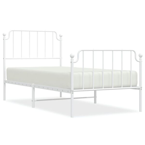 vidaXL Bed Frame White Powder-Coated Steel Twin Durable Bed Frame