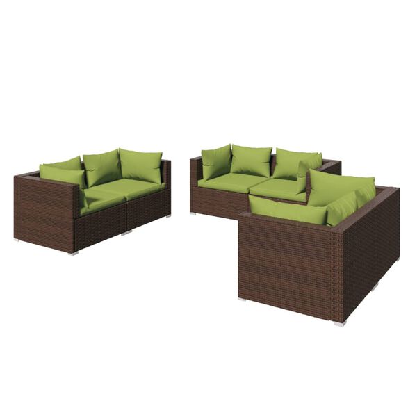 vidaXL Garden Lounge Set Rattan Brown, Cushion Green