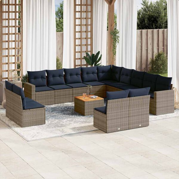 vidaXL 14 Piece Patio Sofa Set with Cushions Gray Poly Rattan