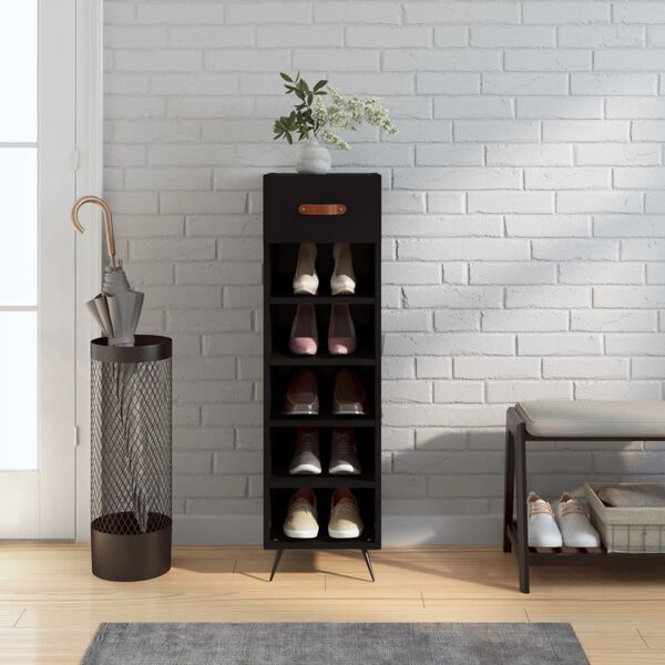 vidaXL Shoe Cabinet Black Engineered Wood, Iron, Faux Leather Medium