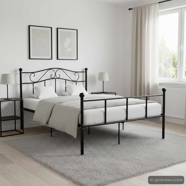vidaXL Bed Frame Black Metal 47.2 x 78.7 in Durable Bed Frame