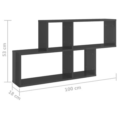 vidaXL Wall Shelf High Gloss Gray 39.4"x7.1"x20.9" Engineered Wood