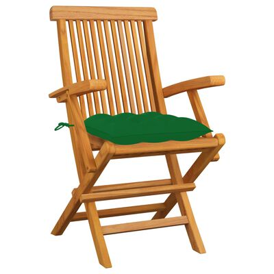vidaXL Patio Chairs with Green Cushions 3 pcs Solid Teak Wood