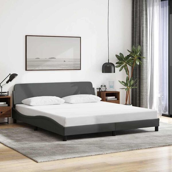 vidaXL Bed Frame Dark Gray Polyester Fabric, Metal, Solid Pine Wood, Plywood