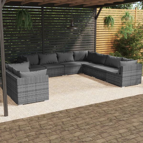 vidaXL Garden Lounge Set Grey Poly Rattan Large Modular
