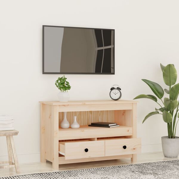 vidaXL TV Cabinet Natural wood Solid Pine Wood, Metal Medium TV Cabinet