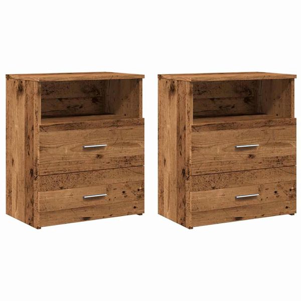 vidaXL Bedside Cabinet Set of 2 Old wood Engineered wood Bedside Cabinet