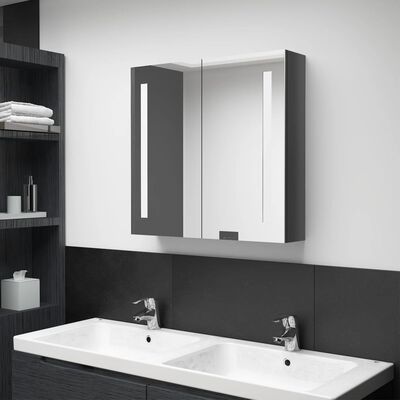 vidaXL LED Bathroom Mirror Cabinet Shining Gray 24.4"x5.5"x23.6"