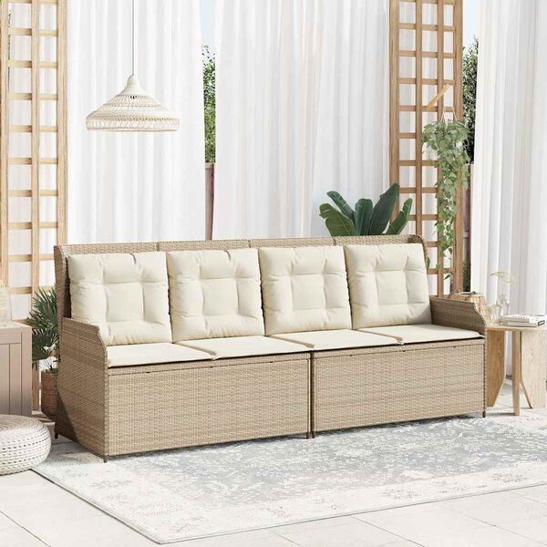 vidaXL Reclining Patio Bench Beige PE Rattan, powder-coated steel, polyester