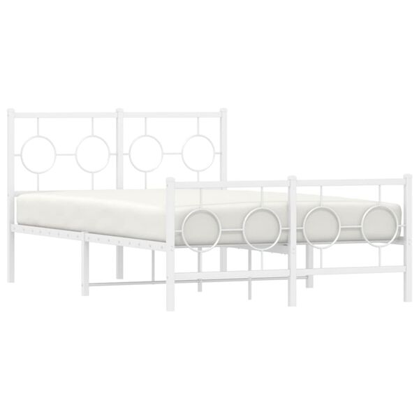 vidaXL Bed Frame White Powder-Coated Steel Small Double Bed Frame