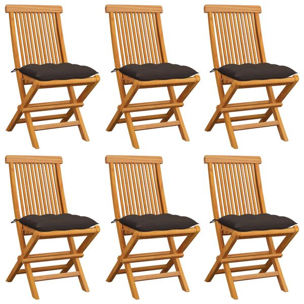 vidaXL Patio Chair Set of 6 Taupe Fine sanded teak hardwood Standard