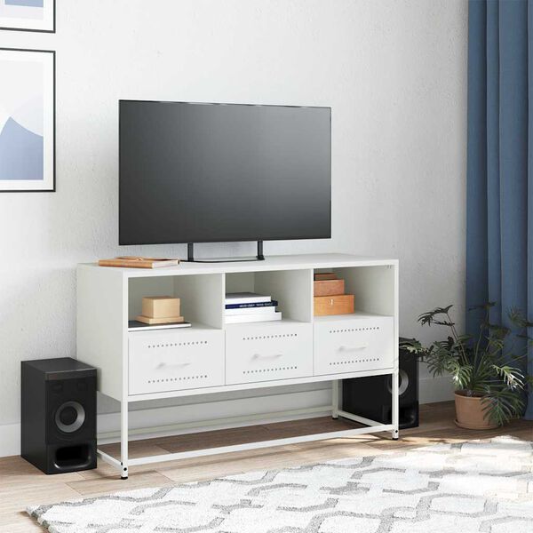 vidaXL Tv Cabinet White Steel Medium Tv Cabinet Rectangular